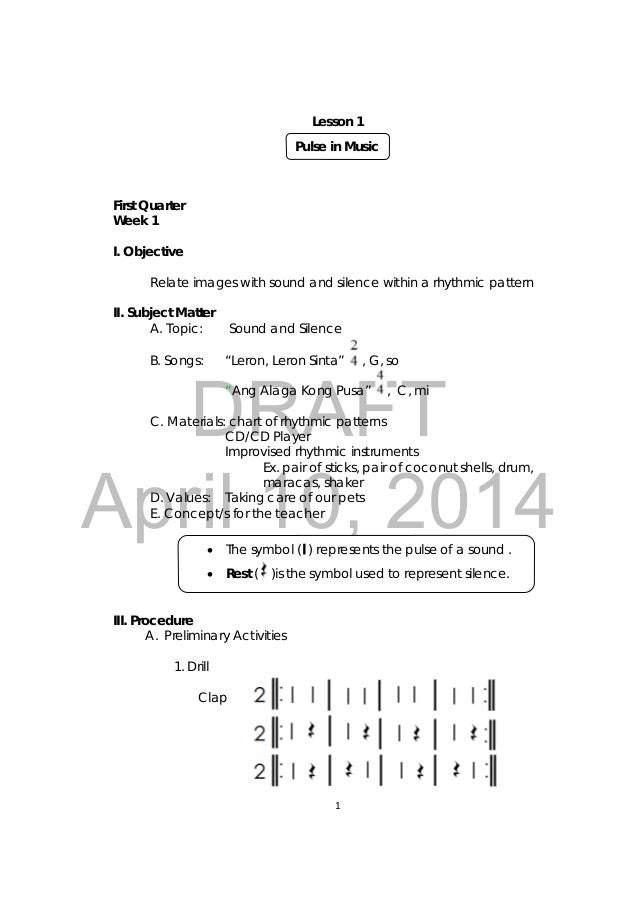 Music 3 Tg Draft 4 10 2017 Draft April 10 2017 1 Lesson First Quarter Week I Objective Relate