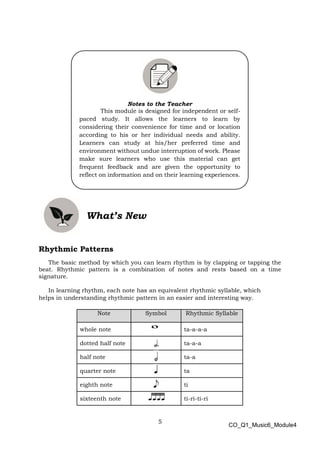 Music6 q1 mod4_creating-rhythmic-patterns_version3 | PDF