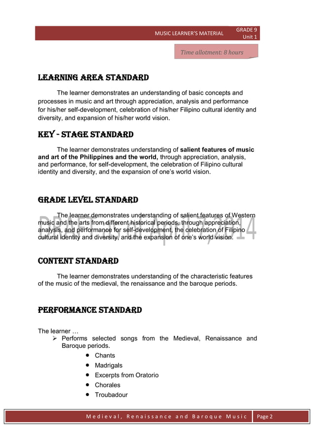 MAPEH Music Grade 9 | PDF