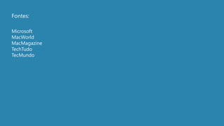 Fontes:

Microsoft
MacWorld
MacMagazine
TechTudo
TecMundo
 