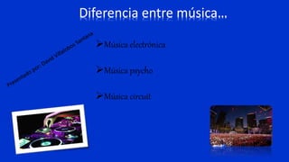 Diferencia entre música…
Música electrónica
Música psycho
Música circuit
 