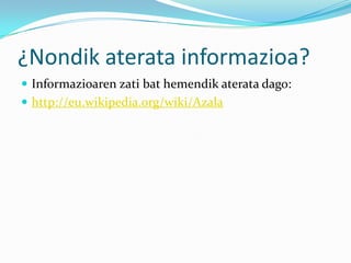 ¿Nondik aterata informazioa?
 Informazioaren zati bat hemendik aterata dago:
 http://eu.wikipedia.org/wiki/Azala
 