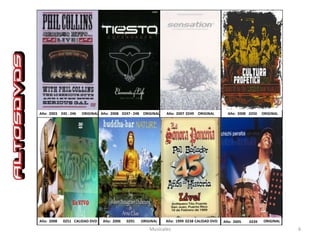 Año: 2003 245 - 246   ORIGINAL Año: 2008 0247 - 248    ORIGINAL   Año: 2007 0249   ORIGINAL      Año: 2008 0250   ORIGINAL




Año: 2008   0251 CALIDAD DVD    Año: 2006   0291      ORIGINAL    Año: 1999 0238 CALIDAD DVD   Año: 2005   0239   ORIGINAL

                                                          Musicales                                                          6
 