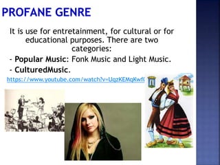 It is use for entretainment, for cultural or for
educational purposes. There are two
categories:
- Popular Music: Fonk Music and Light Music.
- CulturedMusic.
https://www.youtube.com/watch?v=UqzKEMqKwf0
 