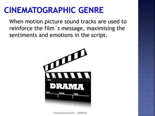 When motion picture sound tracks are used to
reinforce the film´s message, maximising the
sentiments and emotions in the script.
 