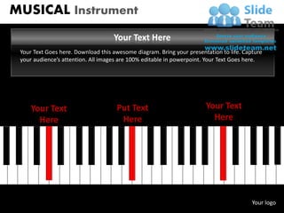 MUSICAL Instrument
                                       Your Text Here
    Your Text Goes here. Download this awesome diagram. Bring your presentation to life. Capture
    your audience’s attention. All images are 100% editable in powerpoint. Your Text Goes here.




        Your Text                       Put Text                          Your Text
          Here                           Here                               Here




                                                                                            Your logo
www.slideteam.net
 