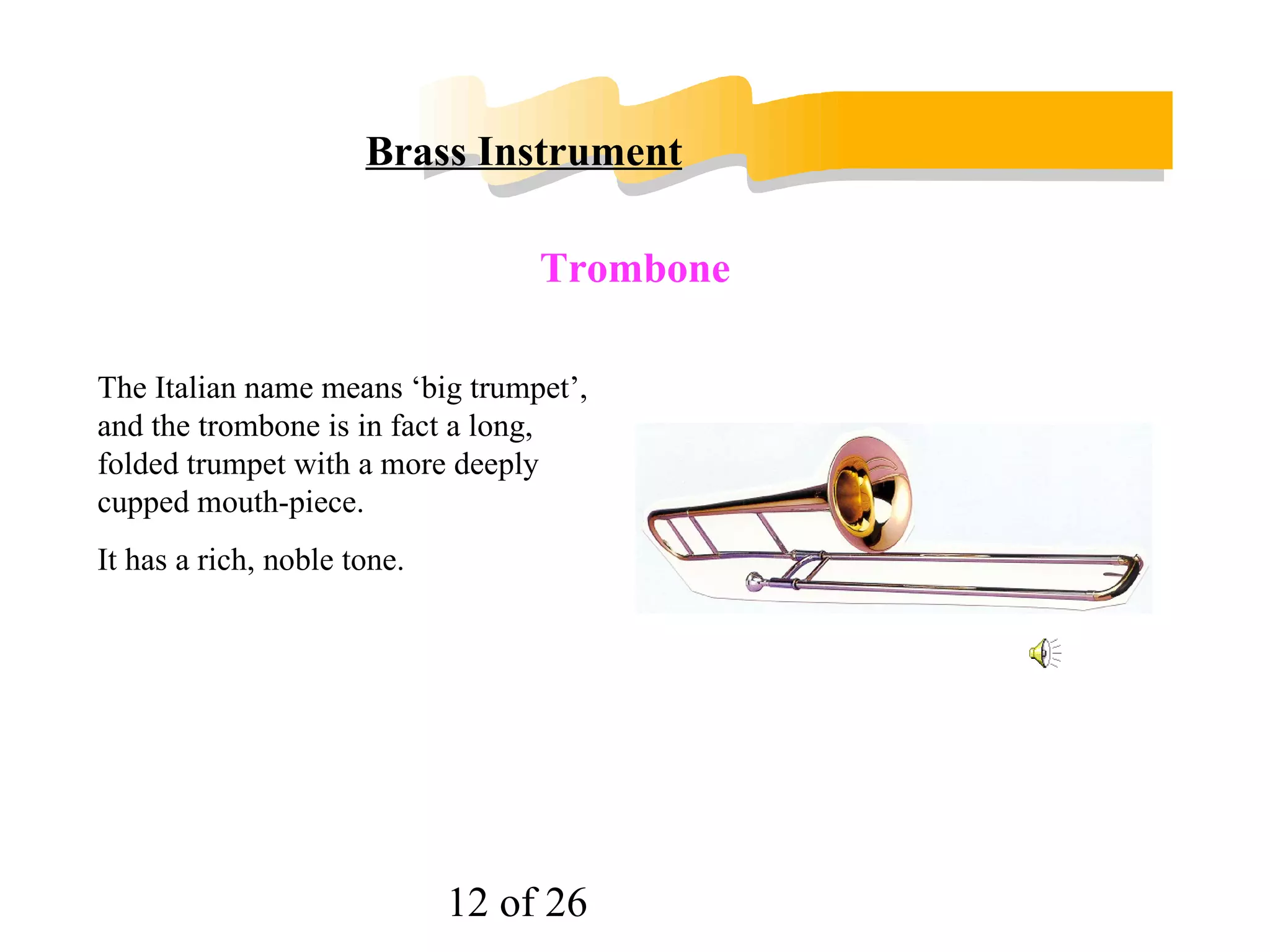It has a reedy sound and can express a pastoral feeling. Oboe 