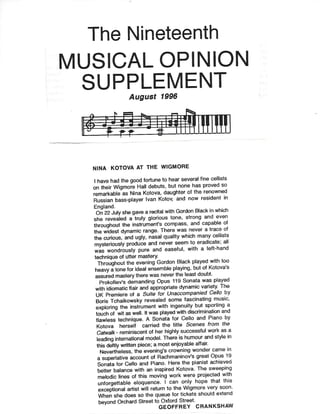 Nina Kotova: Musical Opinion Wigmore Hall Review 8'1996
