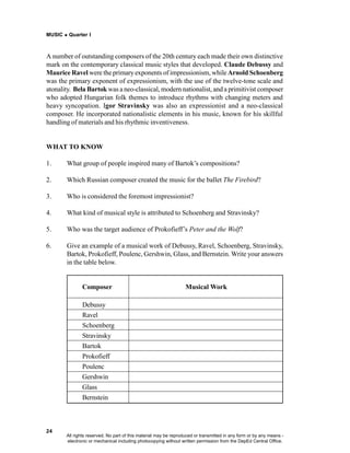 MUSIC and ARTS Gr. 10 Learner's Module Quarter 1 to 4 complete | PDF
