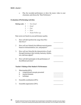MUSIC and ARTS Gr. 10 Learner's Module Quarter 1 to 4 complete | PDF
