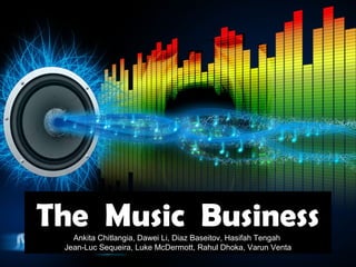 The Music BusinessAnkita Chitlangia, Dawei Li, Diaz Baseitov, Hasifah Tengah
Jean-Luc Sequeira, Luke McDermott, Rahul Dhoka, Varun Venta
 