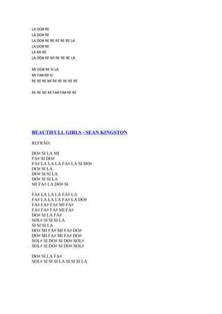 LA DO# RE
LA DO# RE
LA DO# RE RE RE RE RE LA
LA DO# RE
LA MI RE
LA DO# RE MI RE RE RE LA
MI DO# RE SI LA
MI FA# MI SI
RE RE RE MI RE RE RE RE RE
RE RE MI RE FA# FA# RE RE

BEAUTIFULL GIRLS - SEAN KINGSTON
REFRÃO:
DO# SI LA MI
FA# SI DO#
FA# LA LA LA FA# LA SI DO#
DO# SI LA
DO# SI SI LA
DO# SI SI LA
MI FA# LA DO# SI
FA# LA LA LA FA# LA
FA# LA LA LA FA# LA DO#
FA# FA# FA# MI FA#
FA# FA# FA# MI FA#
DO# SI LA FA#
SOL# SI SI SI LA
SI SI SI LA
DO# MI FA# MI FA# DO#
DO# MI FA# MI FA# DO#
SOL# SI DO# SI DO# SOL#
SOL# SI DO# SI DO# SOL#
DO# SI LA FA#
SOL# SI SI SI LA SI SI SI LA

 