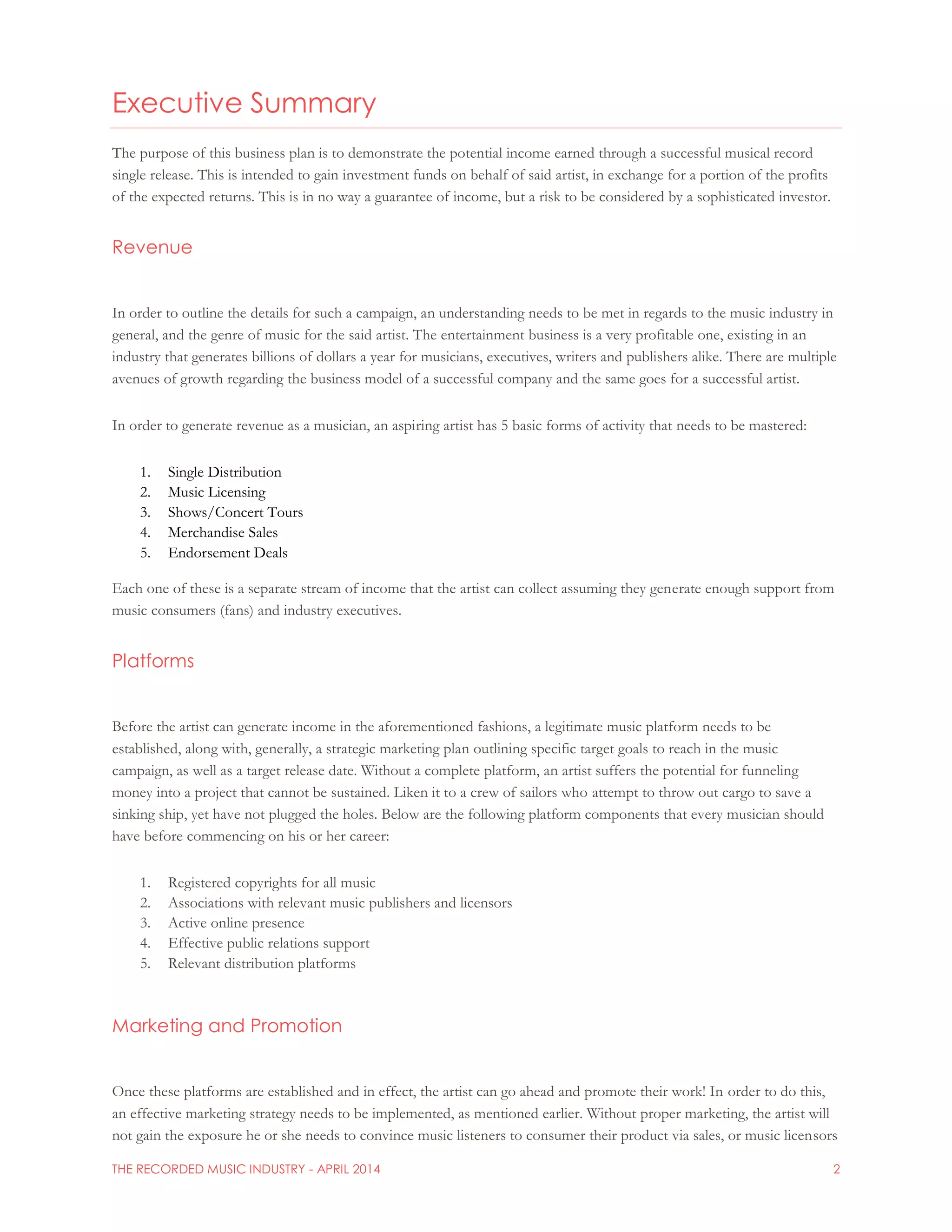 Music business plan template | PDF