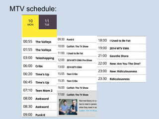 MTV schedule: 
 