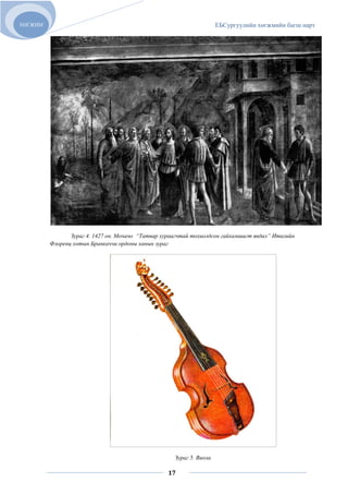 ХӨГЖИМ                                                                ЕБСургуулийн хөгжмийн багш нарт




                Зураг 4. 1427 он. Мочачо “Татвар хураагчтай тохиолдсон гайхамшигт явдал” Италийн
         Флоренц хотын Бранкаччи ордоны ханын зураг




                                                     Зураг 5. Виола

                                                   17
 