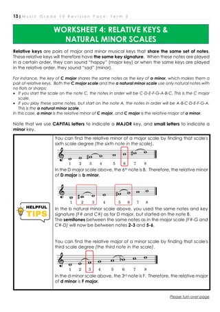 Relative Minor Key Worksheet Grade 10 Music Literacy and Comprehension Revision Pack Term 2 | PDF