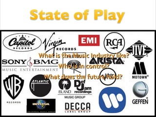 What is the Music Industry like?What is the Music Industry like?
Who is in control?Who is in control?
What does the future hold?What does the future hold?
 
