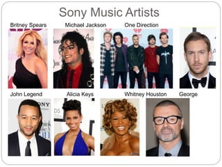 Sony Music Artists
Britney Spears Michael Jackson One Direction
Calvin Harris
John Legend Alicia Keys Whitney Houston George
Michael
 