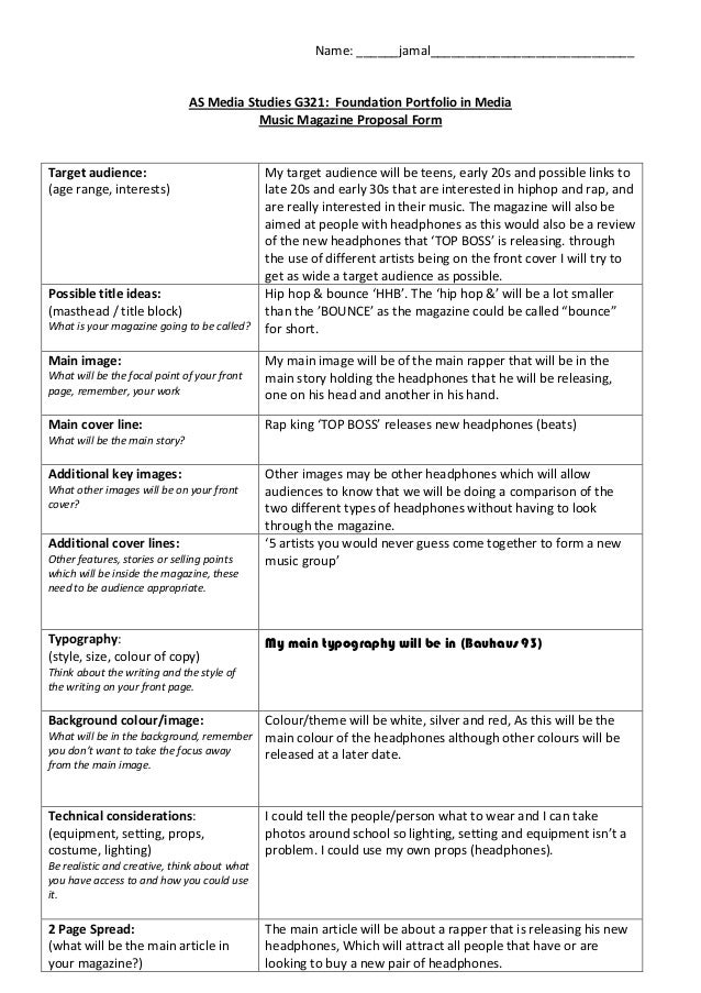music magazine project proposal form music proposal