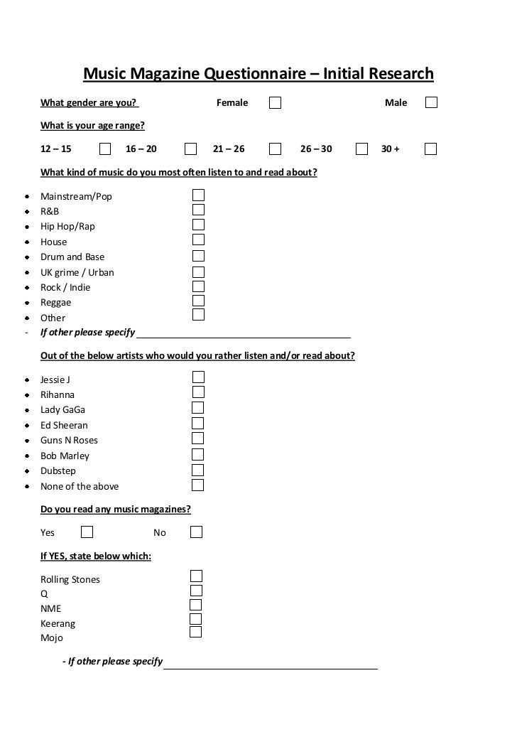 My Music Magazine Questionnaire