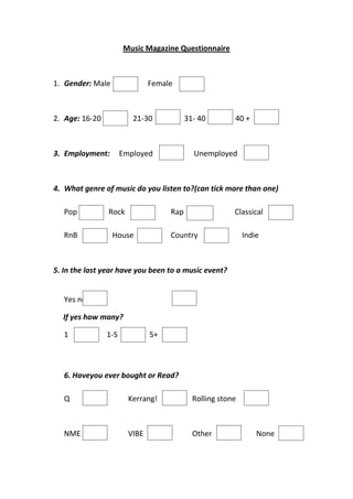 Pdf Music Questionnaire Music magazine questionnaire | DOCX