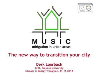 The new way to transition your city
Derk Loorbach
Drift, Erasmus University
Climate in Energy Transition, 21-11-2012
 