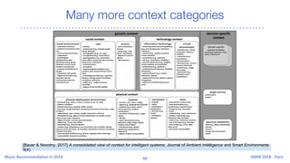 Many more context categories
[Bauer & Novotny, 2017] A consolidated view of context for intelligent systems. Journal of Ambient Intelligence and Smart Environments
9(4).
 