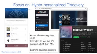 Focus on: Hyper-personalized Discovery
About discovering new
stuff.
Intended to feel like it’s
curated. Just. For. Me.
Leaning towards explore
 