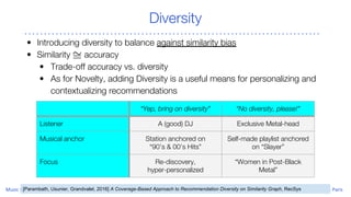 Diversity
• Introducing diversity to balance against similarity bias
• Similarity accuracy
• Trade-off accuracy vs. divers...