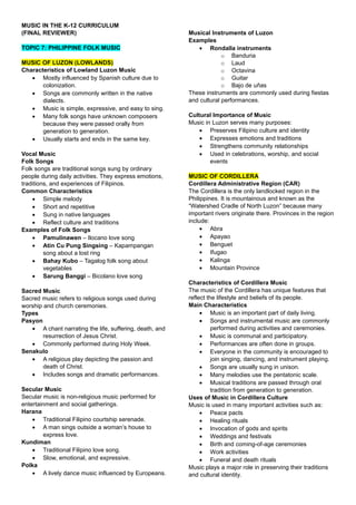 Week Ritual Template Exploring Philippine Folk Music: Traditions Across Luzon, Cordillera ...