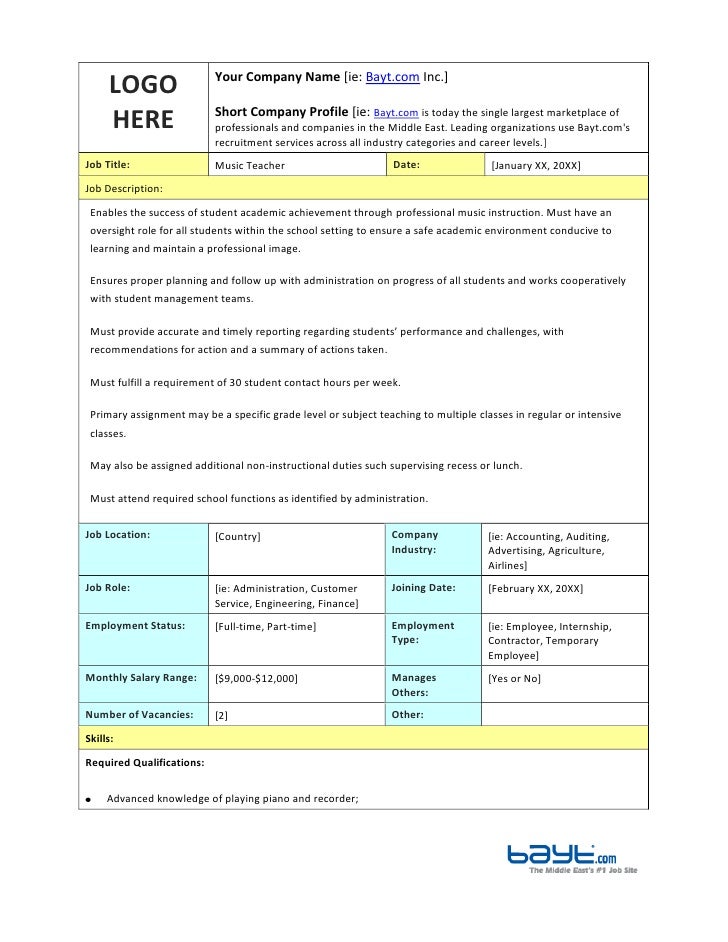 music teacher job description template by bayt com music teacher job descriptions