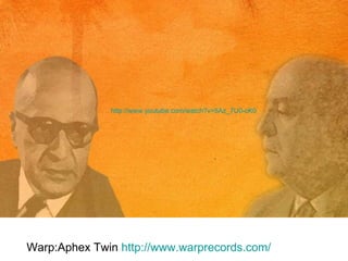 Warp:Aphex Twin  http://www.warprecords.com/ http://www.youtube.com/watch?v=5Az_7U0-cK0 