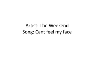 Artist: The Weekend
Song: Cant feel my face
 