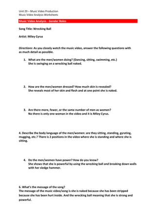 Music Video Analysis Worksheets Ms Word Version