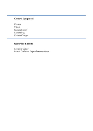 Music video call sheet