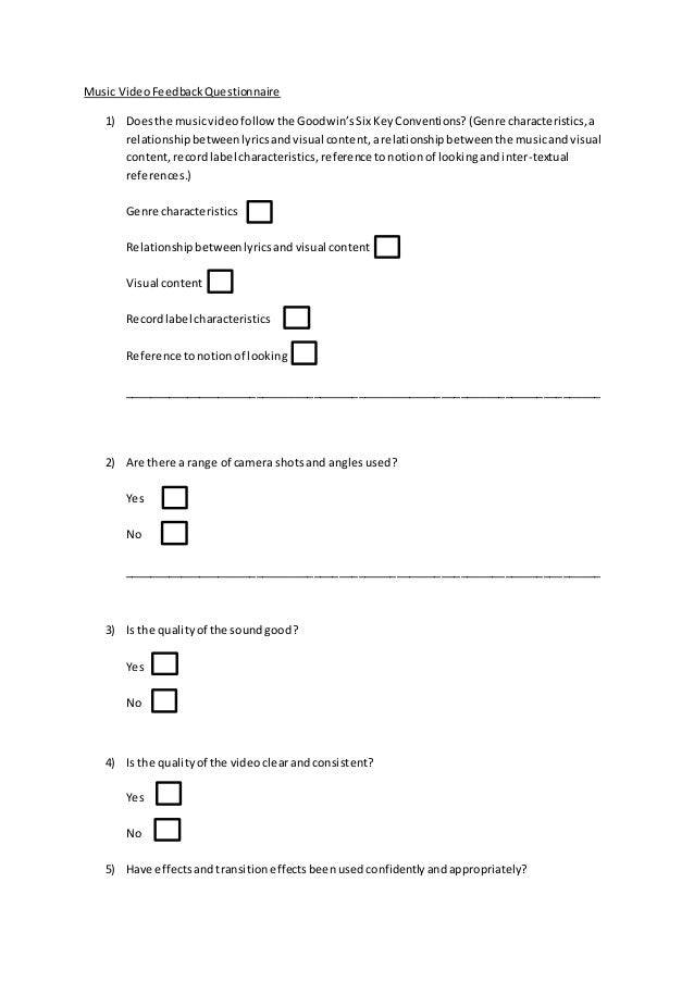 Music video feedback questionnaire