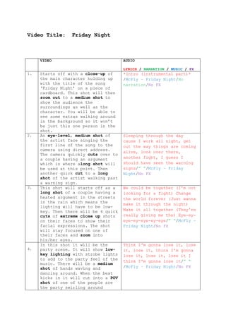 An Instrumental Music Video Script Example Music video script | DOCX