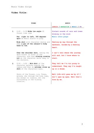 Muisc Video Script Music video script | DOCX