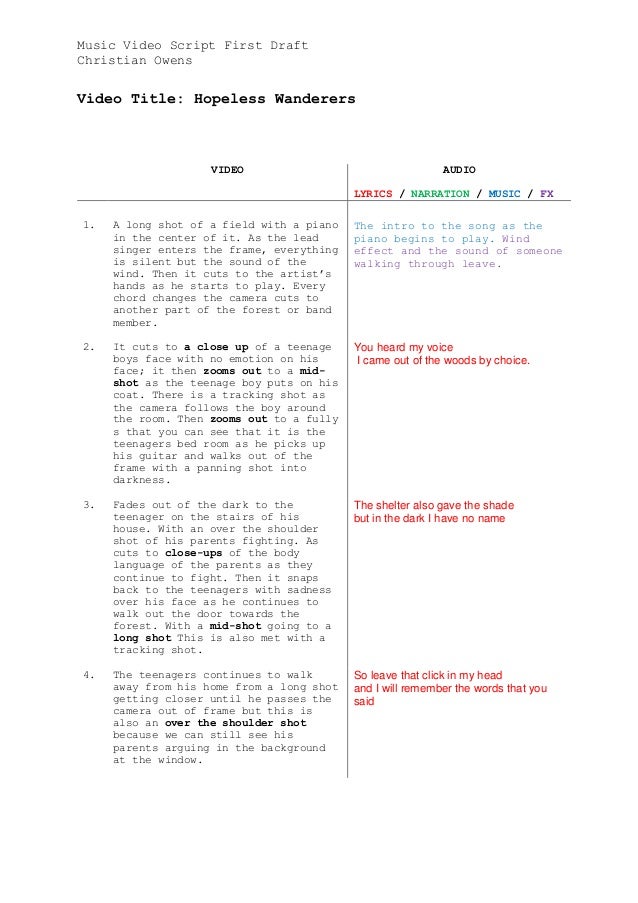 music video script template music video script