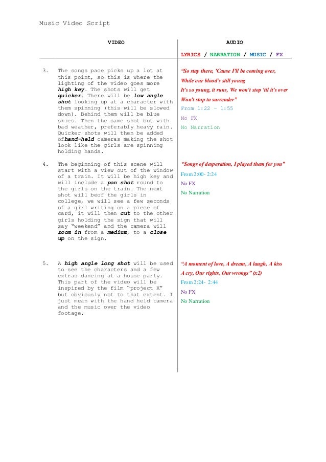 Image result for music video script