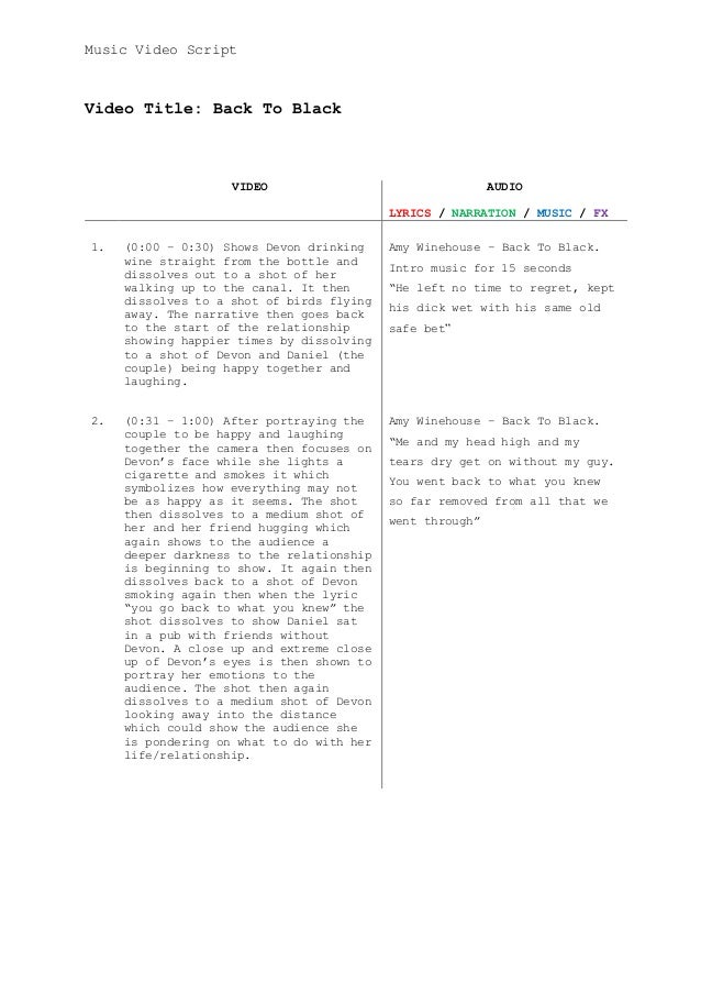 music video script template video script template