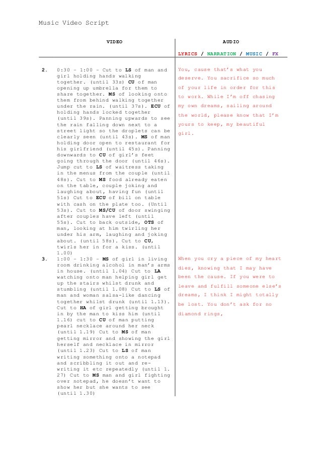 music video script template video script template