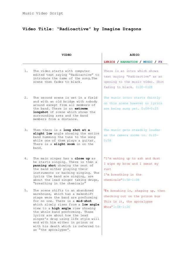 music video script template 1 music video text format