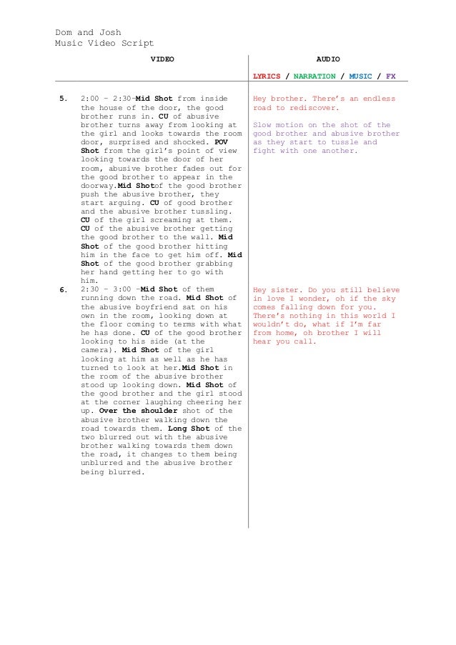 music video script template a2 media adv portfolio video script template