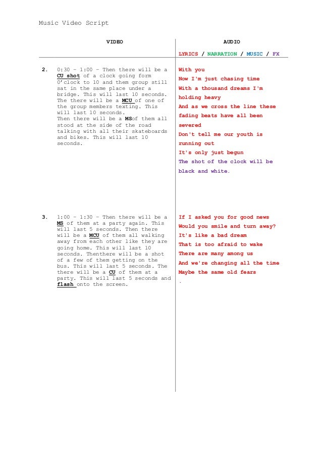 music video script template update nov 2013 music video script