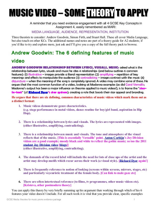 music video some theory to apply gcse music video text format