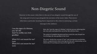 I see the signs of a lifetime,
you 'til I die
And I'm swiftly out, Irish
goodbye
What if it's not meant for me?
Love
What if it's not meant for me?
Love
Here, she “sees the signs of a lifetime” with this person; believing that
she very well could spend the rest of her life with her lover.
The notion of complete devotion and love scares her, and, despite her
true feelings, she says goodbye to her lover.
The artist doubts the concept of “love”, and, having been heartbroken
before, is apprehensive when entering into this new relationship, as the
whole idea of courtship just may not be right for her
 