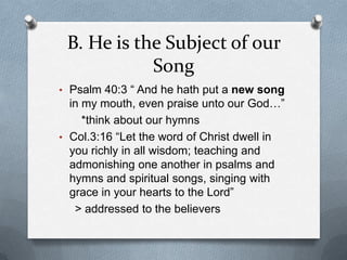 The word “sing” is found some 70x in the book of Psalms, In every instance, that song is directed to God.
