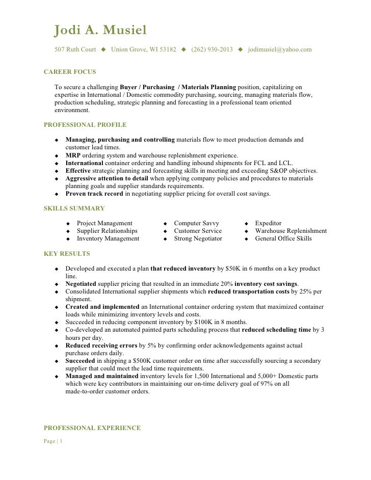 Junior buyer resume