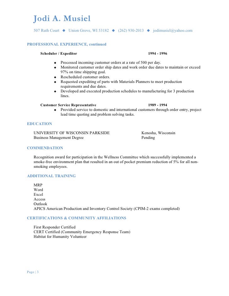 Parts of a resume in order